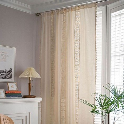 Boho-Gardinen aus Leinen-Baumwoll-Mischgewebe, blickdicht, beige, 150 x 240 cm (von Poltyp) (1/4)