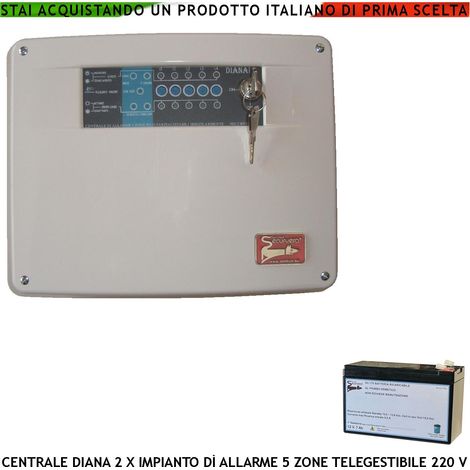 Diana Centrale 5 Zone Allarme Chiave Meccanica Batteria 12 V 7 Ah per Impianto Antifurto Filare. Gestisce Sensori Ingresso Per Comando Remoto o Telegestione Uscita Sirene Combinatore SOS Telecamere (1/4)