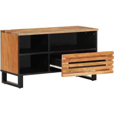 Meuble TV en Bois d'Acacia Massif, 80x34x46 cm, Console de Salon avec Rangement (1/5)