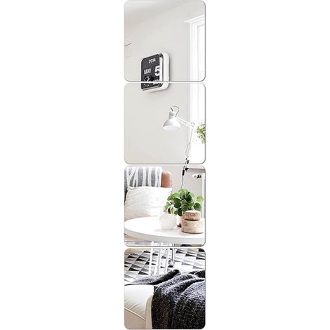 Miroir - 4 Pièces - Miroir Adhésif - Miroir Mural - Acryl - Salle de Bain Étanche - Sans Cadre - pour Salon, Entrée, Chambre à Coucher - 3030CM (1/5)