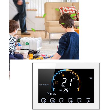 Termostato domestico intelligente BHT8000GC bianco con display LCD retroilluminato e controllo programmabile della temperatura per caldaie a gas/AC da 95-240 V. (1/4)