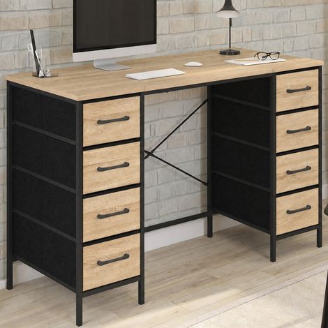 Escritorio de 8 cajones de tela, 120 x 45 cm, modelo UTAH en madera y negro, diseño industrial (1/5)