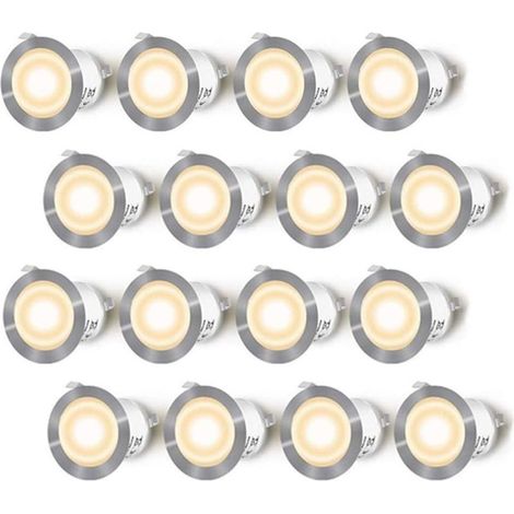 Lot de 16 spots LED encastrables étanches IP67Lumière blanc chaud 2700KPour terrasse bois et contremarches d'escalier0,6W DC12V (1/5)