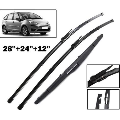 Lot de 3 Balais d'essuie-glace avant et arrière pour Citroën C4 Hayon MK1 5 portes 2004 2005 2006 2007 2008 2009 2010 (1/4)