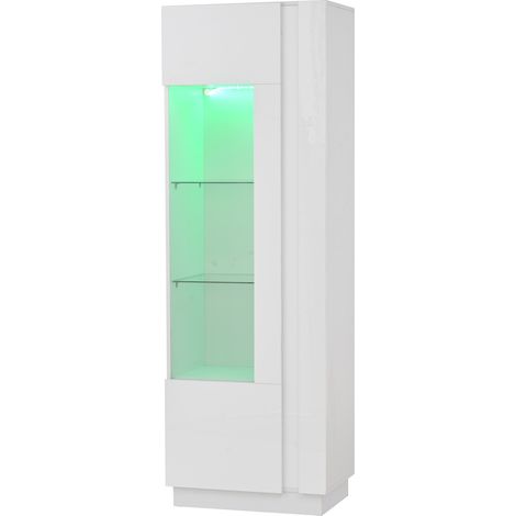 Vetrina alta bianca 60 x 40 x 180 cm con ante in acrilico e illuminazione LED, MODENUIT (1/5)
