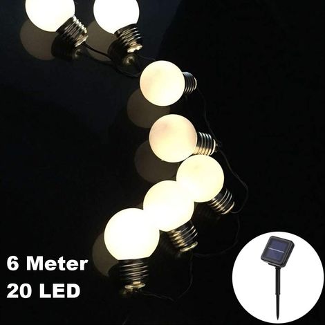 Solar Lichterkette 20 LED / 6 Meter Glühbirnen Matt Deko Warm-Weiß Solarbetrieben für Party Deko Schmuck Girlande Dekoration Garten Balkon (1/5)