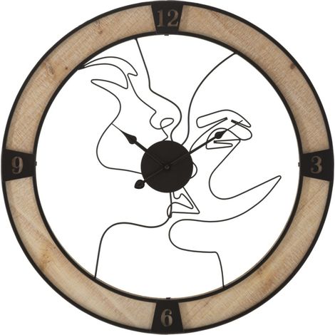 Horloge Murale en Métal "Couple" 60cm Naturel & Noir