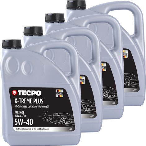 TECPO Motoröl 5W40 Öl X-TREME Plus Öl, 20 Liter 5W-40 Gebinde HC-Synthese für Diesel-und Benzinmotoren entspricht API SN/CF / ACEA A3/B4 / 502/505 / 226.3/226.5 / Longlife 01/98