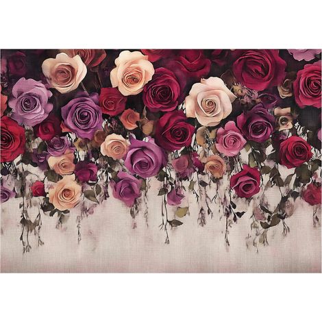Papier peint intissé fleurs roses vintage – 150 x 105 cm Wallarena (1/4)