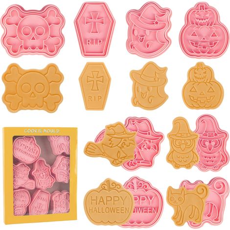 Moule à Biscuits Halloween en Acier Inoxydable, 12Pcs Moule à Biscuits Citrouille Chauve-Souris, Ensemble D'Outils De Cuisson Diy, Citrouille, Chapeau de SorcièRe, Biscuits D'Halloween