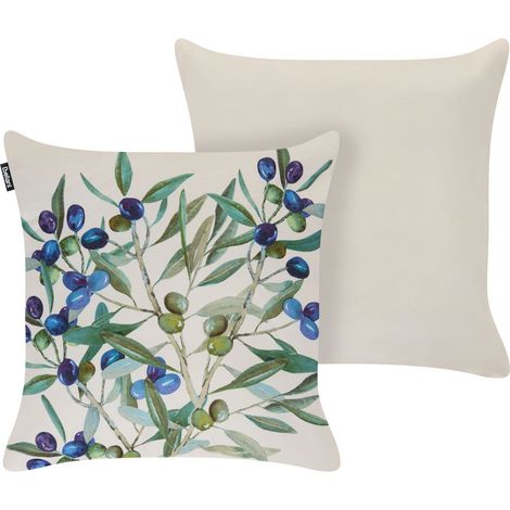 Gartenkissen 2er Set ALOYSIA Pflanzenmuster 45 x 45 cm Hellbeige (1/5)