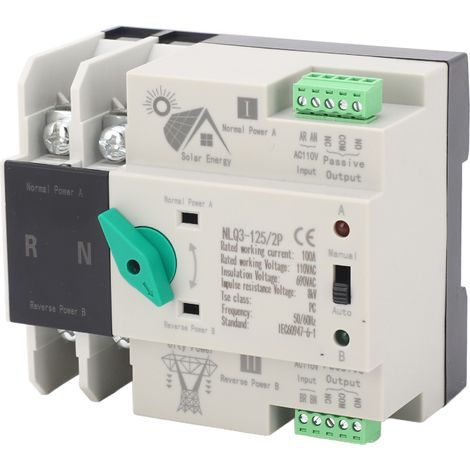 Commutateur transfert auto 2P 110V 100A – Temporisation millisecondes – Double alimentation – Secours maison (1/5)