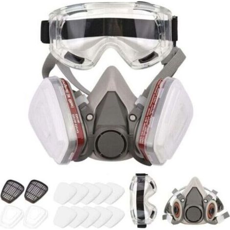 Pair Respirateur réutilisable Demi-masque 6200 - Masque à gaz - Protection respiratoire - Lunettes de sécurité - Gris (1/5)