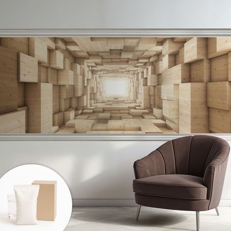 Papier peint intissé décoratif avec colle pour salon chambre et bureau Installation rapide Tunnel en bois 250x104 cm (1/5)