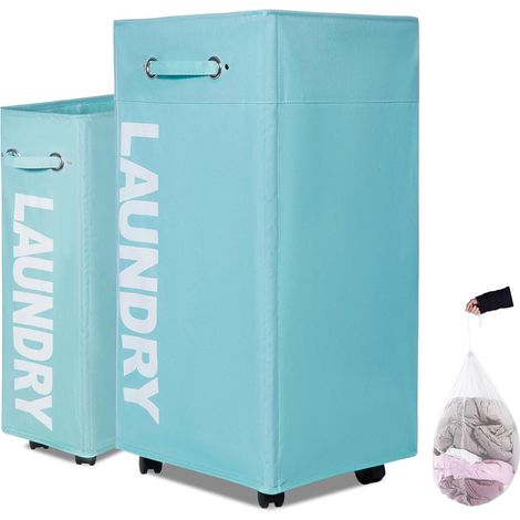 1 Panier à Linge 108L Pliable, Structure Métallique, Roulettes avec Frein, Rangement Salle de Bain