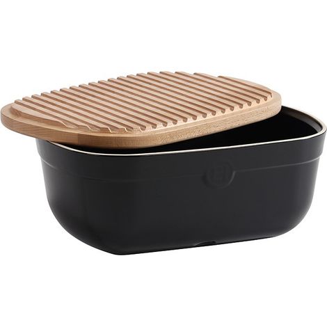 Boîte à pain pour conservation noir satiné Truffe Emile Henry avec planche en bambou (1/4)