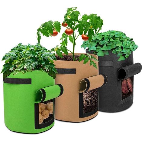 Sac à Plantes 3 Pièces 7 Gallons Plantes Sac de Croissance, Sac de Legumes avec Rabat et Poignées, Tissu Non-tissé Sac de Plantation de Pommes de Terre à Fenêtre (1/4)