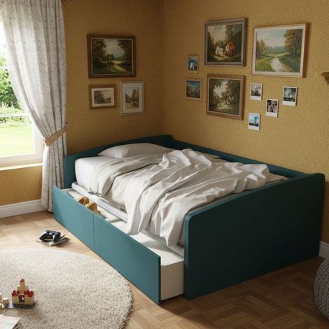 Divano letto singolo 120x190 con cassetti - Ideale per camerette - Verde Petrolio