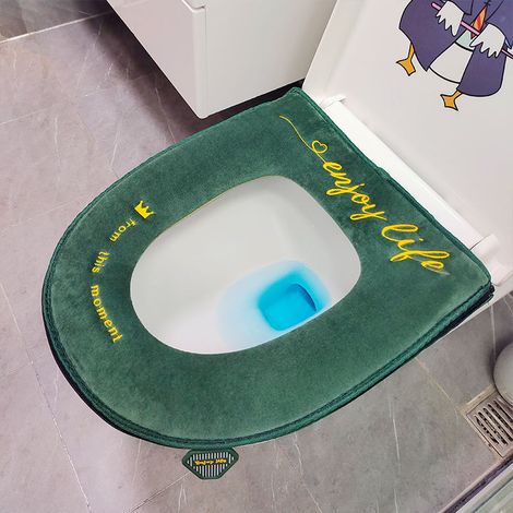 Housse de siège de toilette chauffante, douce et lavable - Verte