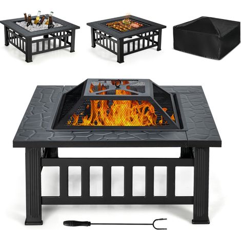 Braciere da esterno 3 in 1 81 x 81 x 50 cm mobile con caratteristiche di sicurezza ottimali atmosfera accogliente ferro nero 200020608