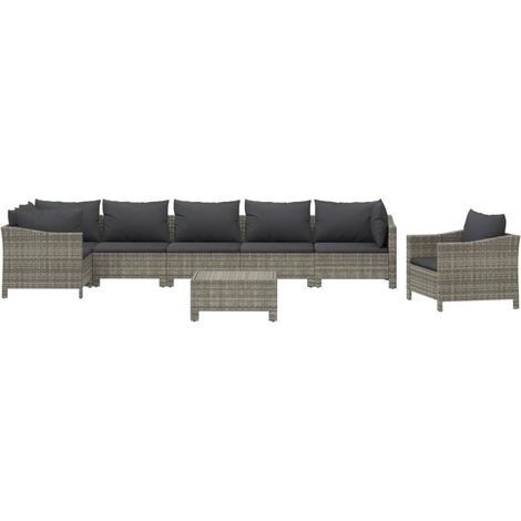 vidaXL Salon de jardin 8 pcs avec coussins Gris Résine tressée (1/5)