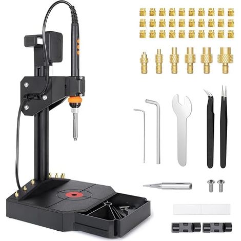 Machine presse à chaleur verticale, outil de pressage avec fer à souder de 90 W, kit de chauffage vertical, pointes M2-M8, 30 écrous en laiton, inserts filetés pour pièces imprimées (1/5)