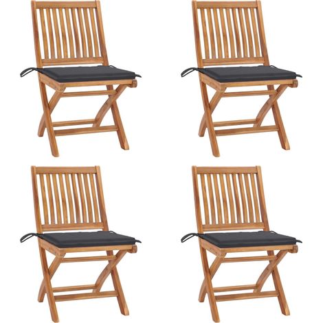 Lot de 4 Chaises pliables de jardin avec coussins,Fauteuils d'extérieur Teck solide -TF52086 (1/5)