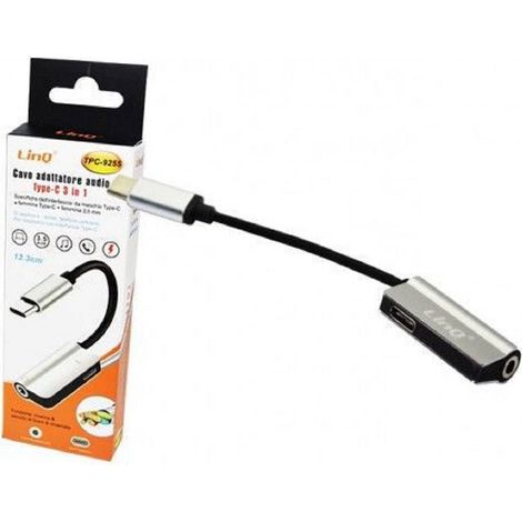 Linq - Cavo Adattatore Audio Type-c 3 In 1 A Jack Auricolari + Ricarica Tipo C Tpc-9255 -