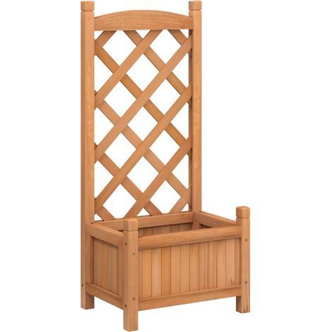 Jardinera con enrejado de madera maciza de abeto marrón vidaXL (1/5)