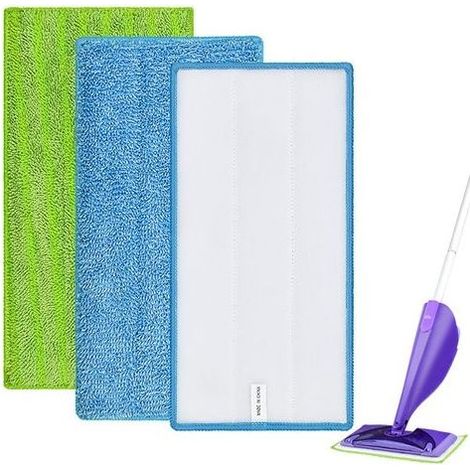 3 Pack Reusable Mop Pads Replacement Compatible for Swiffer Wet Jet Mops, Dry & Wet Used Refills Pad for Wet Jet 12" Mop, Durable Wet Spray Mop Replacement Pads for All Purpose Floor Cleaning (1/5)