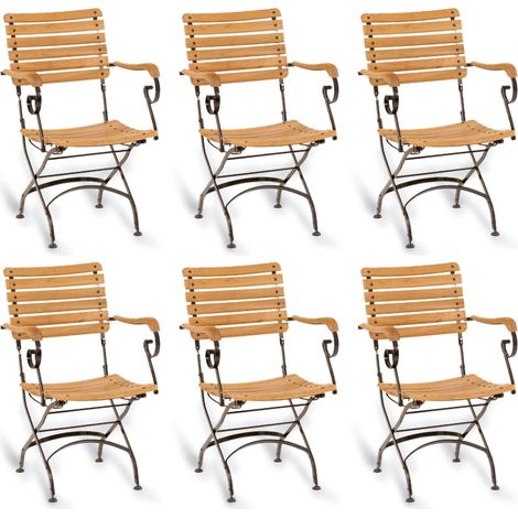 Sonnenpartner 6er-Set Klappsessel Oxford Teakholz und Eisen schwarz Gartenstuhl klappbar (1/2)