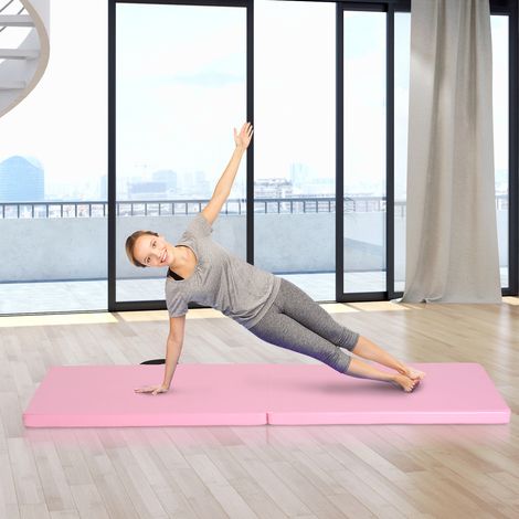 Tapis de gymnastique yoga pilates fitness pliable portable grand confort 180L x 60l x 5H cm revêtement synthétique rose (1/5)