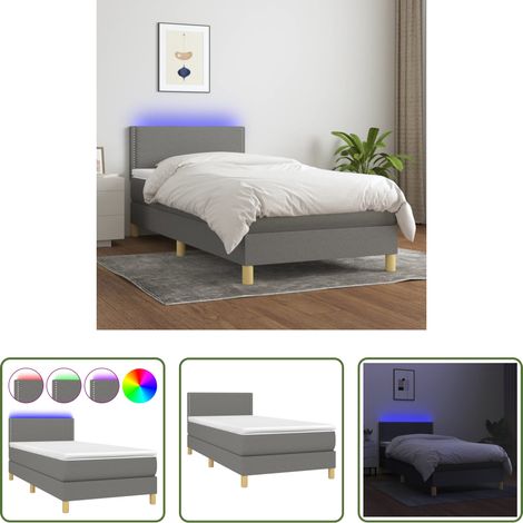 vidaXL Tête de lit réglable - Sommier à lattes de lit avec matelas et LED Gris foncé 80x200cm (1/5)