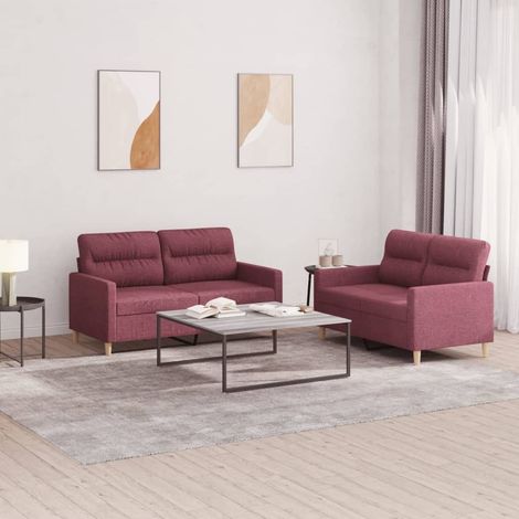 Teenpull – 2-tlg. Sofagarnitur mit Kissen Weinrot Stoff (1/5)