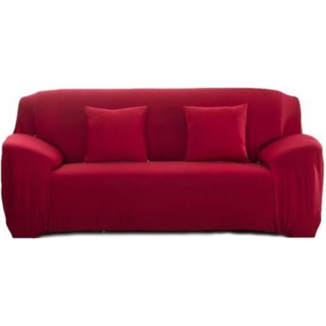 Housse de Canapé Extensible 3 Places avec Accoudoirs Revêtement de Canapé 190-230cm Rouge (1/4)