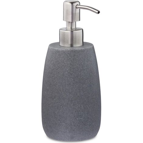 Porte-Savon Liquide, 300 ML, Rechargeable, Salle de Bain, Distributeur shampoing, Pompe en INOX, Rond, Gris (1/5)