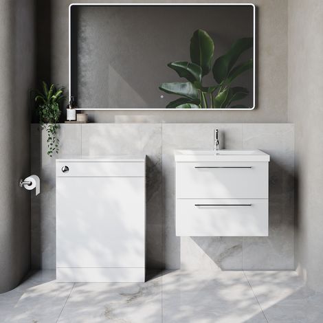 Napoli 390 Cento Gloss White 1200mm Wall Mounted 2 Drawer Vanity Unit and Toilet Suite with Glide Basin - 1200mm - Chrome 320mm HandleWithout Kingston Toilet Pan