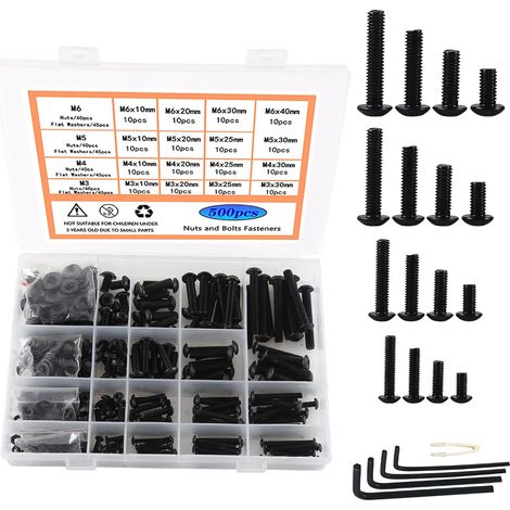 500pcs Boulon, Vis tête cylindrique pans creux, Acier au carbone, M3-M6, Kit fixation électronique (1/5)