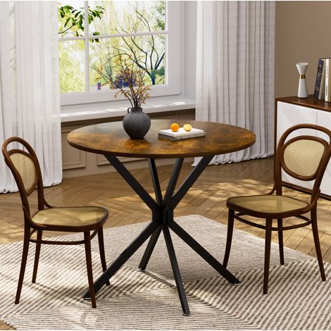 Table redonda de comedor de madera aglomerada y acero negro/marrón rústico 90x78 cm para 1-4 personas (1/5)