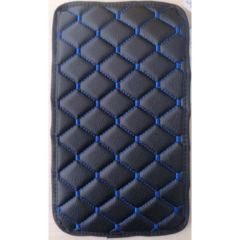 Housse universelle en cuir pour accoudoir de voiture 29 cm x 17 cm, noire avec surpiqûre bleue