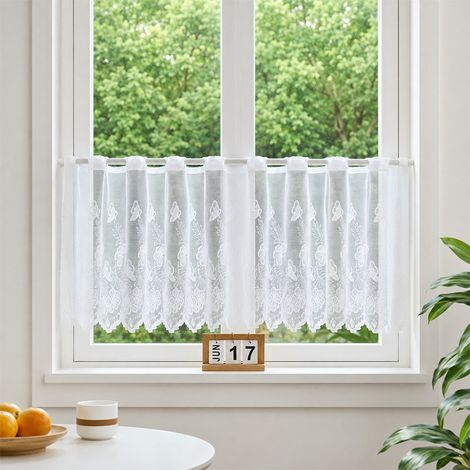 Cortinas semitransparentes para cafetería, cocina con ojales, ventanas pequeñas, dormitorio, cocina, bistró, 150 x 50 cm (ancho x largo) (1/4)