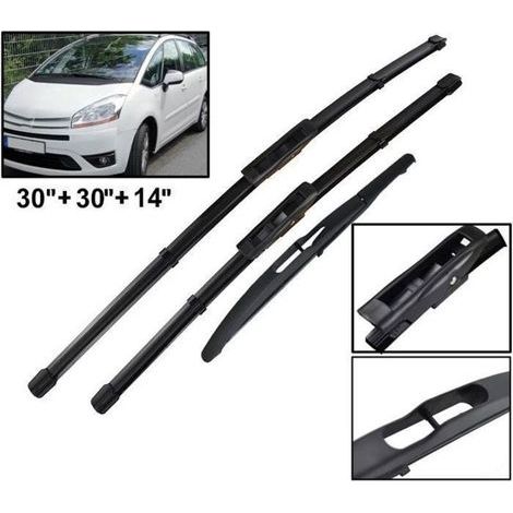 (SCHWARZ) Satz mit 3 Scheibenwischern für vorne und hinten für Citroën C4 Grand Picasso MK1 C4 Picasso MK1 2008 2009 2010 2011 2012 2013 (1/4)