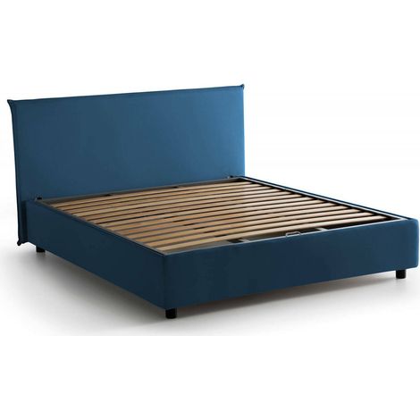 Talamo Italia Letto matrimoniale Berenice, Letto contenitore con rivestimento in tessuto, 100% Made in Italy, Apertura frontale, adatto per materasso Cm 140x200, Blu, con imballo rinforzato