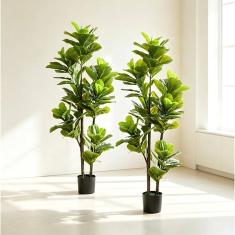 Lot de 2 plantes artificielles ficus lyrata 150 cm en plastique vert, déco moderne salon FloraGrace (1/5)