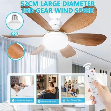 Ventilateur De Plafond - 52 Cm - Bois - E27 - 40 W - Dimmable - Télécommande - 3 Vitesses - 1 Pièce (1/5)