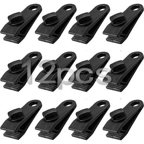 CSPARKV 12Pcs Pince à pince pour bâche, ensemble de pinces à bâche résistantes Pince pour auvent instantané pour tentes Tarp Caravan Garden Shade Housse de, noir (1/4)
