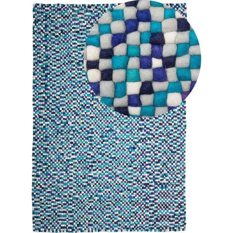 Area Rug Blue 160 x 230 cm Wool Felt Ball Hand-Woven AMDO