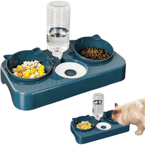 Mangeoire pour animaux avec distributeur d'eau automatique - gamelle haute chien et chat, bleu, 36,5 x 16 x 21 cm (1/5)