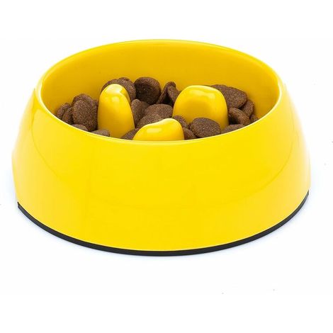 Anti Glutton Dog Bowl, Non-slip Many Colors & Sizes for Small, Medium Large & Large Cat Puppy Melamine Slow Feeder Bowl Yellow, 140ML