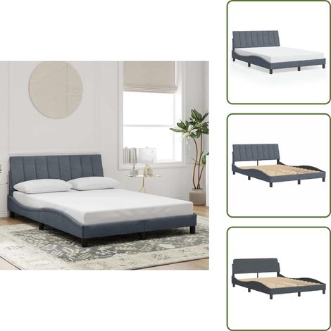 Cadre de lit sans matelas gris foncé 140x200 cm velours - Lit Double - Cadre De Lit - Tête De Lit - Velours - Design Moderne (1/5)
